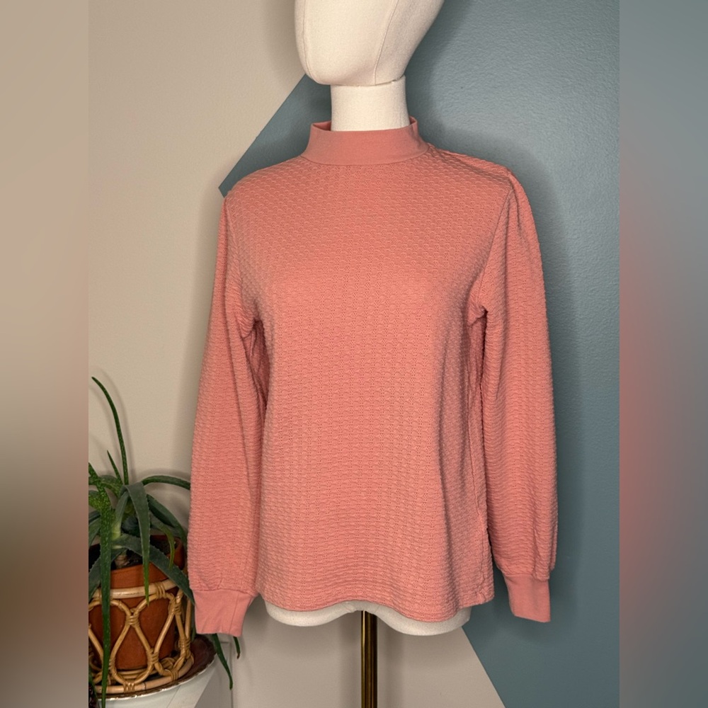 J.Crew Textured Mock Neck Waffle Knit Top Small Pink Blush Cotton Blend Pullover - Picture 2 of 11